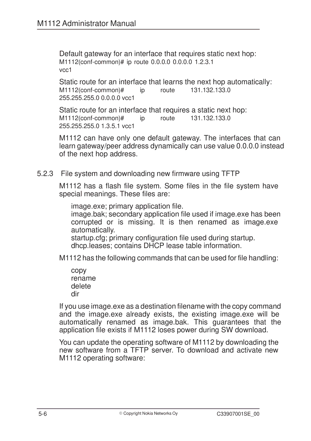 Nokia M1112 manual File system and downloading new firmware using Tftp 