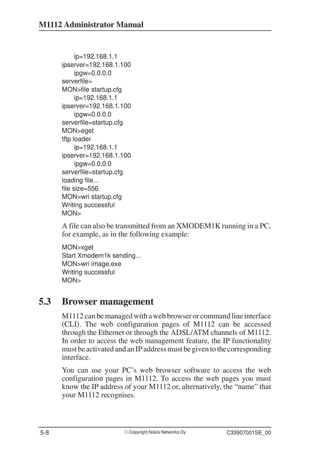 Nokia M1112 manual Browser management 