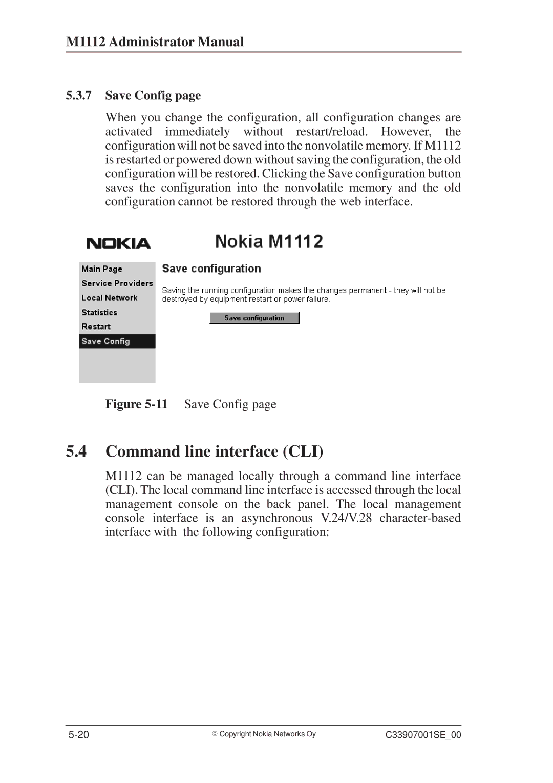 Nokia M1112 manual Command line interface CLI, Save Config 