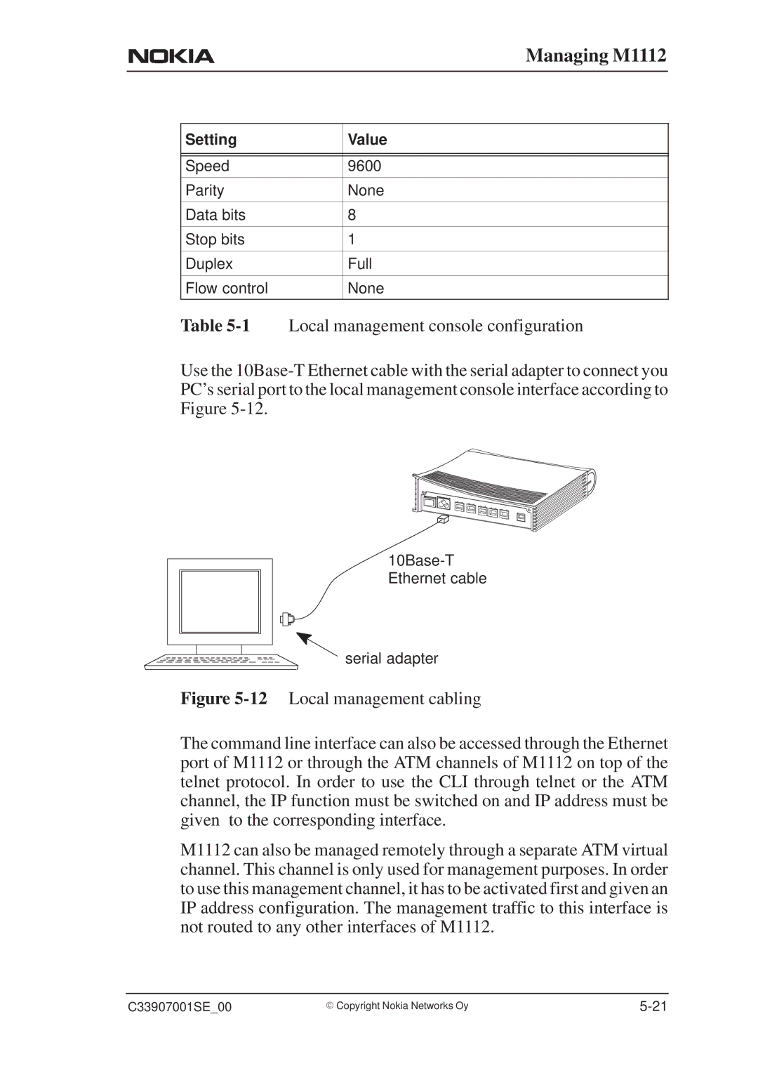 Nokia M1112 manual Setting Value 