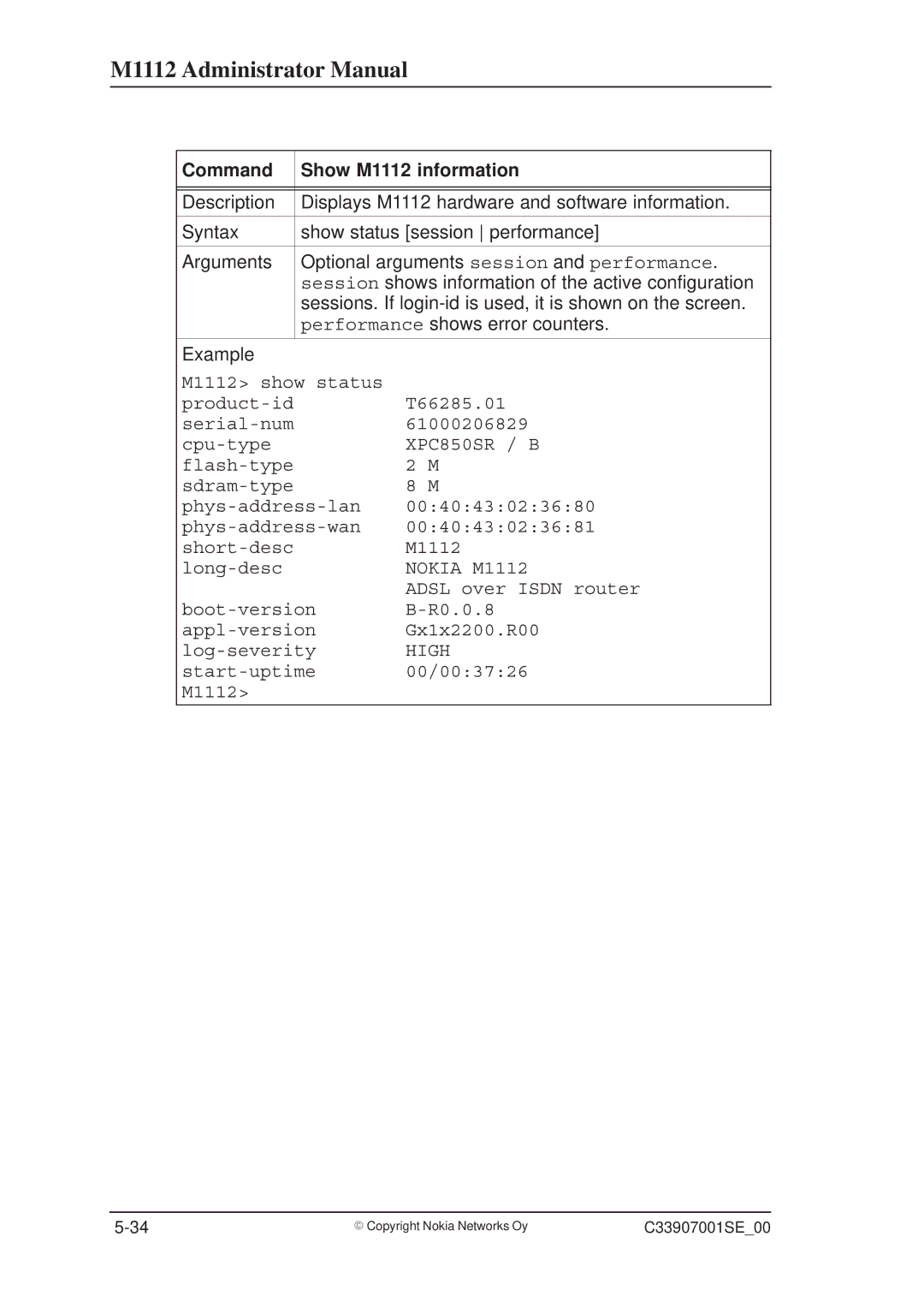 Nokia manual Command Show M1112 information 