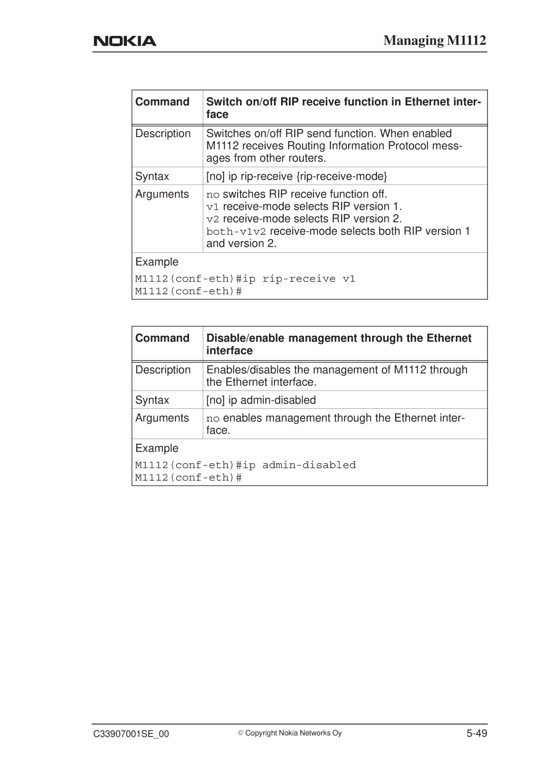 Nokia manual M1112conf-eth#ip rip-receive 