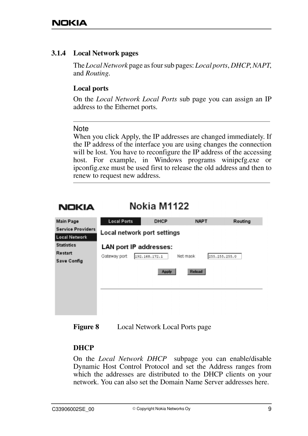 Nokia M1122, T66280 user manual Local Network pages, Local ports 