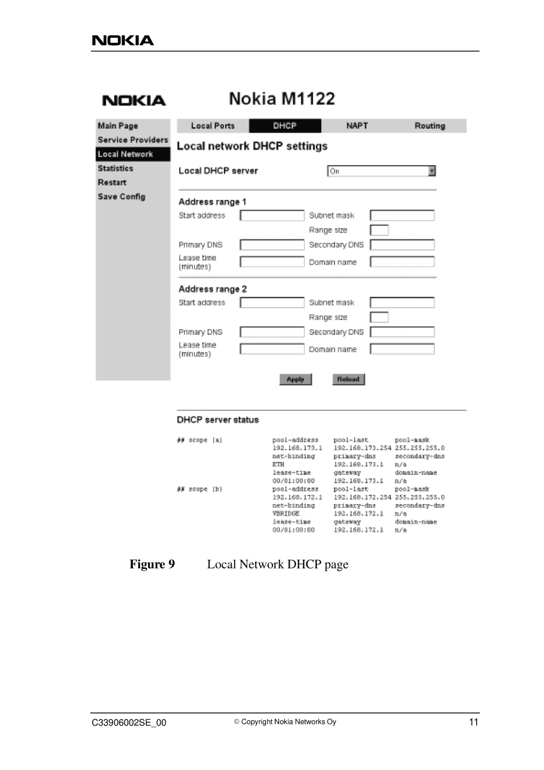 Nokia M1122, T66280 user manual Local Network Dhcp 