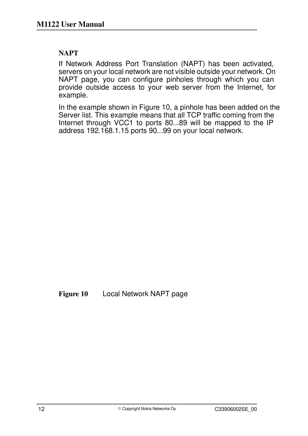 Nokia T66280, M1122 user manual Napt 