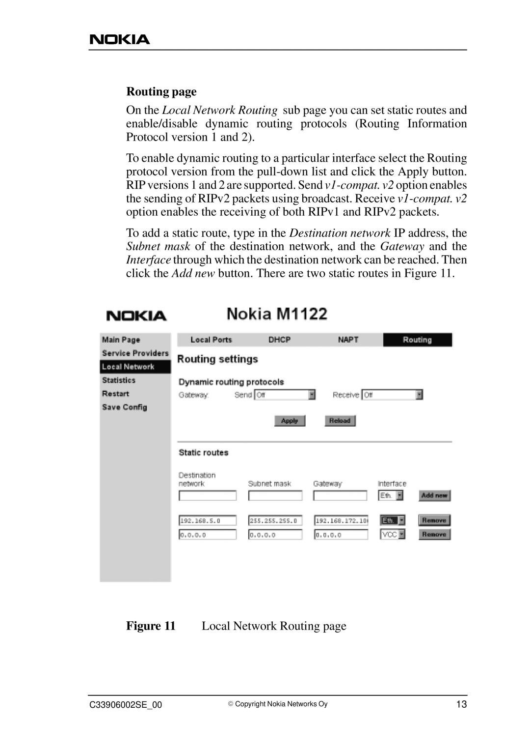 Nokia M1122, T66280 user manual Local Network Routing 