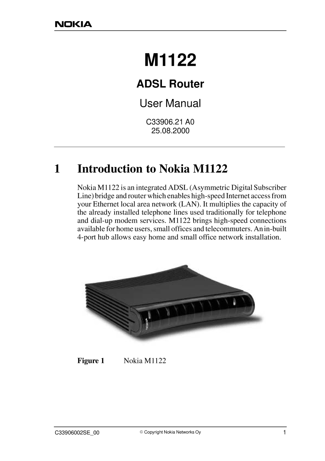 Nokia T66280 user manual Introduction to Nokia M1122 