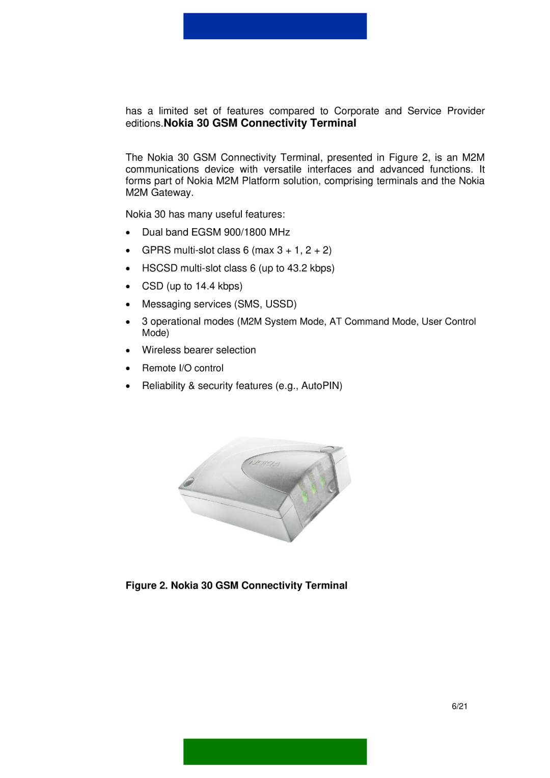 Nokia M2M PLATFORM manual Editions.Nokia 30 GSM Connectivity Terminal 