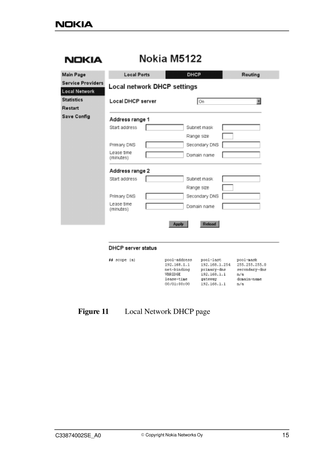 Nokia M5122, T66250 user manual Local Network Dhcp 