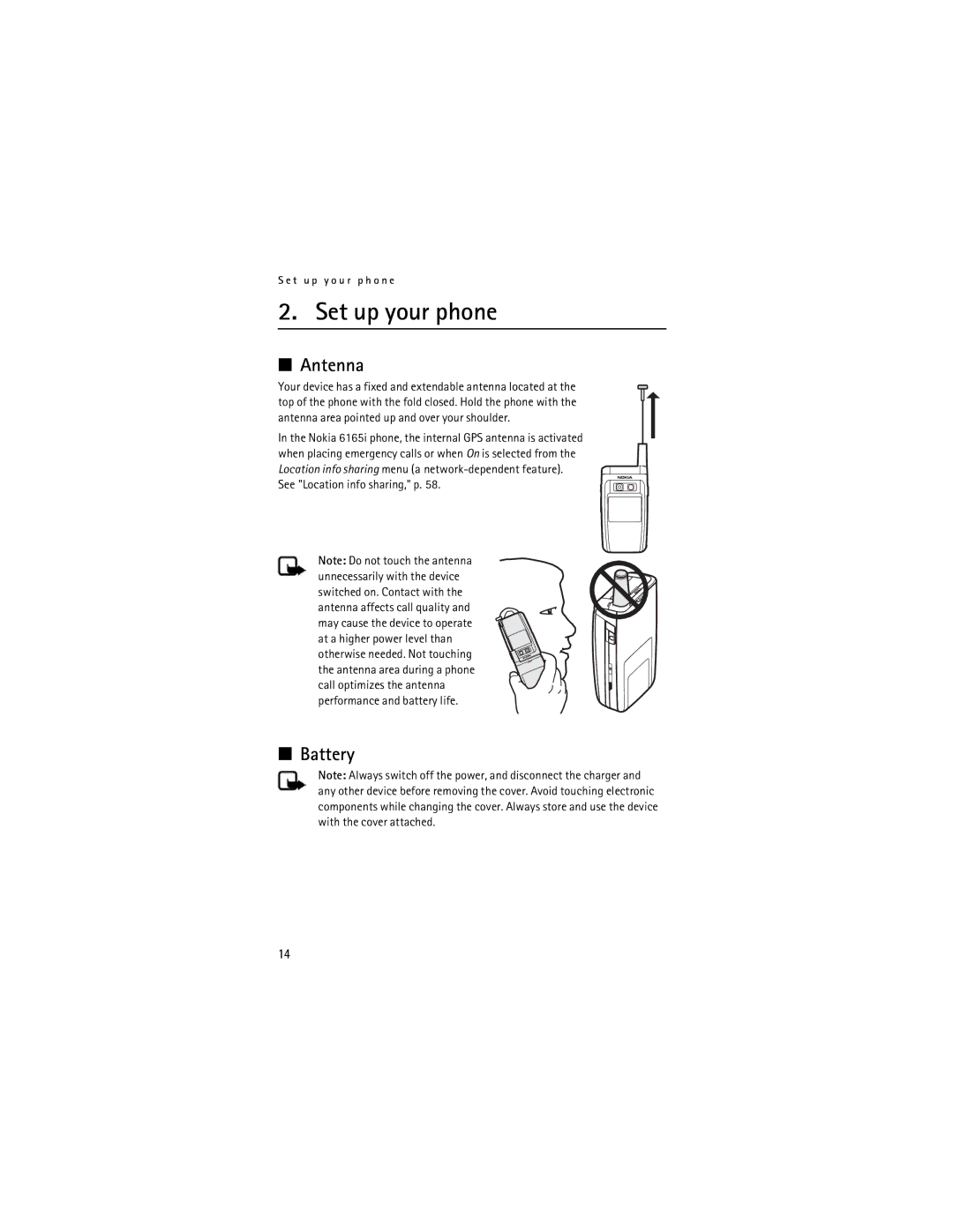 Nokia Mobile Phones manual Set up your phone, Antenna, Battery 