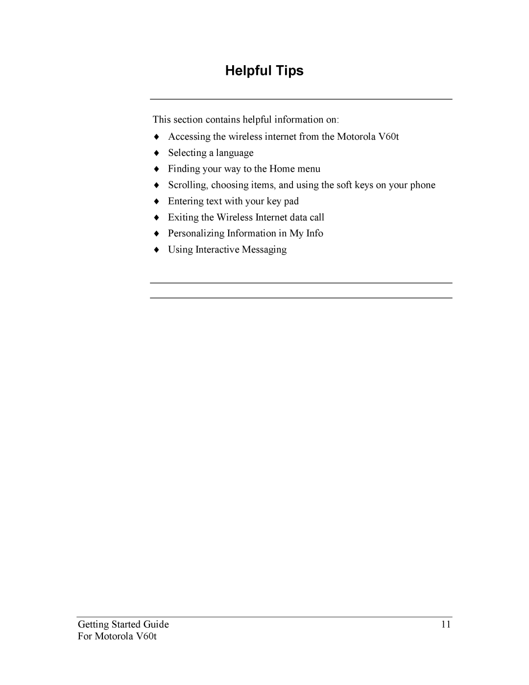 Nokia Motorola manual Helpful Tips 