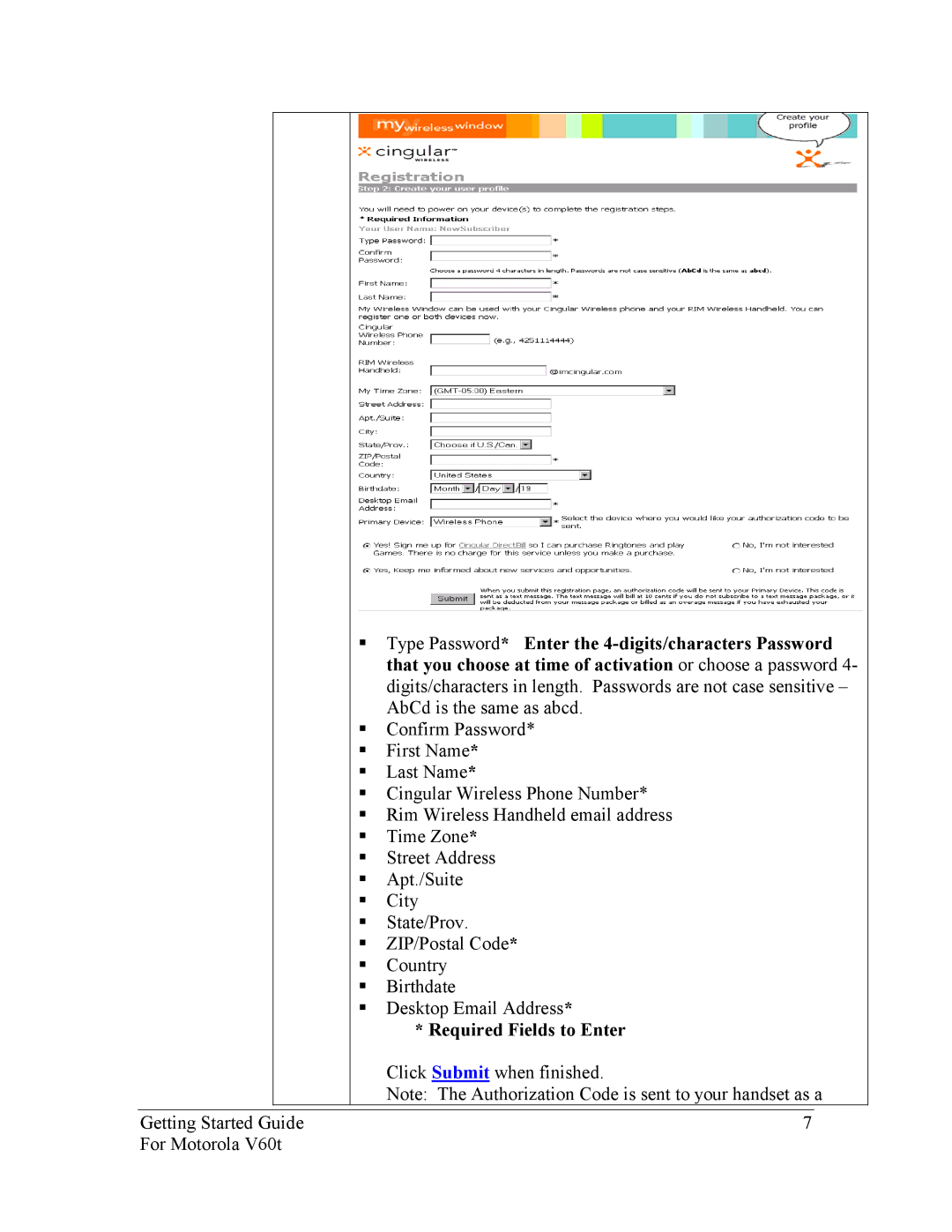 Nokia Motorola manual Required Fields to Enter 