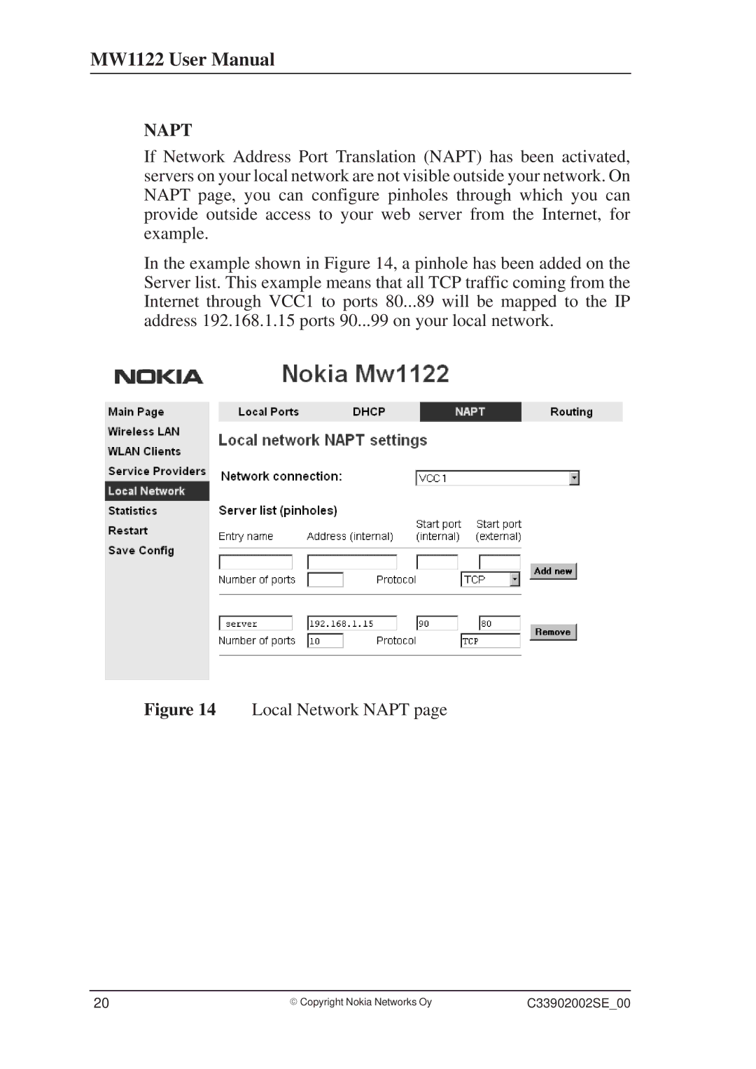 Nokia T66520, MW1122 user manual Napt 