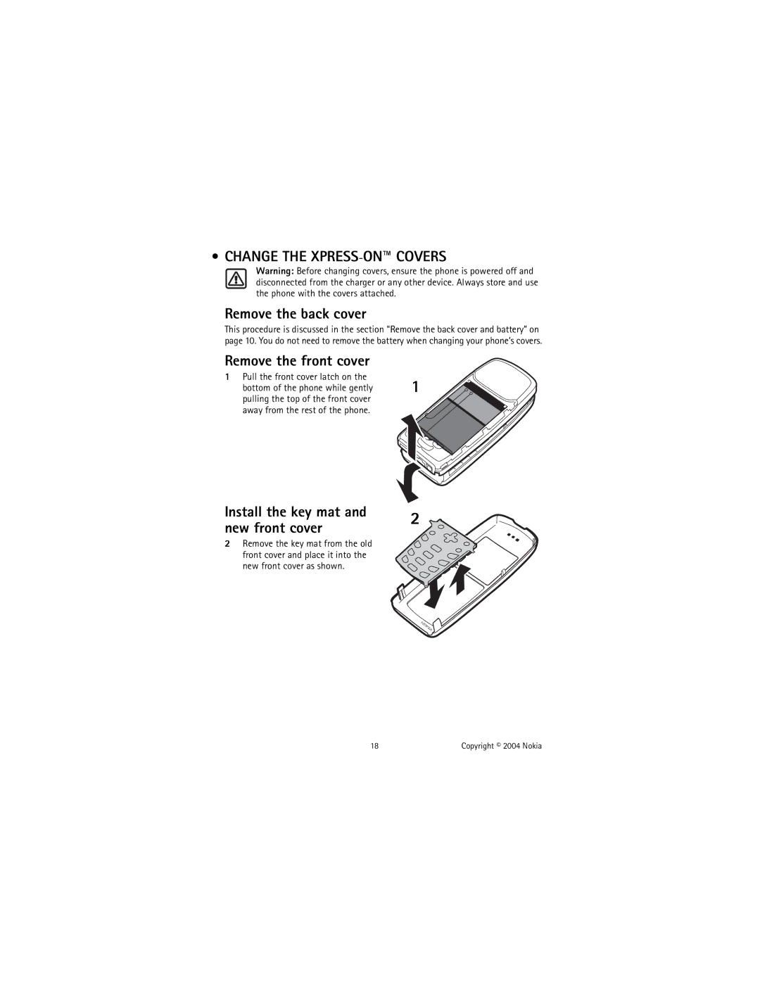 Nokia N-3120, N-3100 specifications Change the XPRESS-ON Covers, Remove the back cover, Remove the front cover 