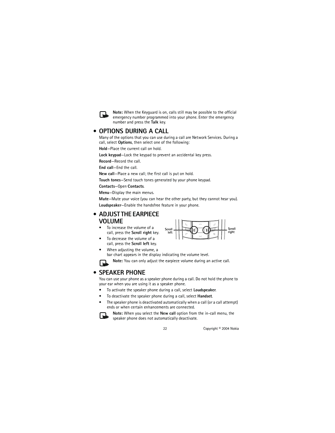 Nokia N-3120, N-3100 specifications Options During a Call, Adjust the Earpiece Volume, Speaker Phone 