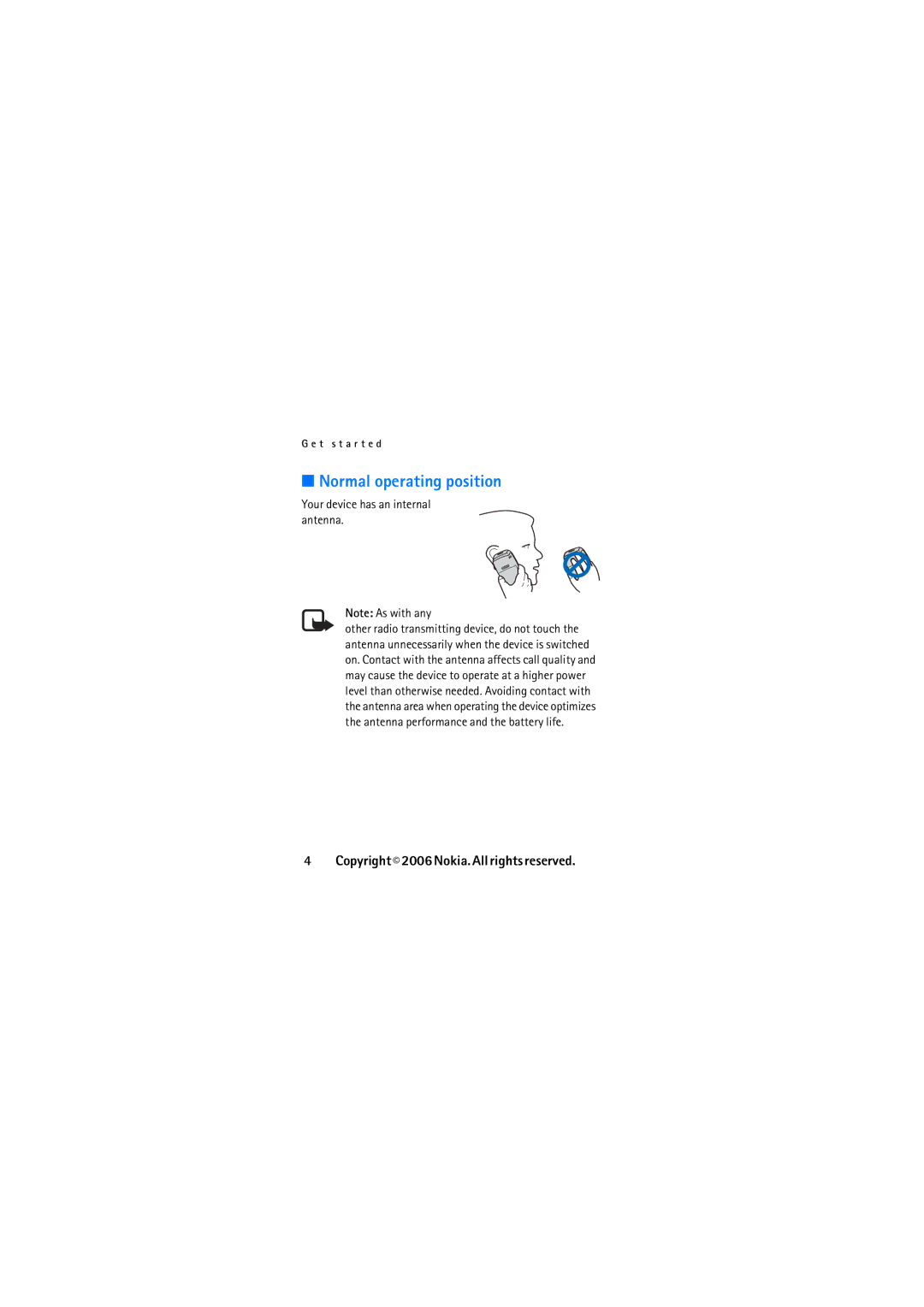 Nokia N2610 manual Normal operating position, Your device has an internal antenna 