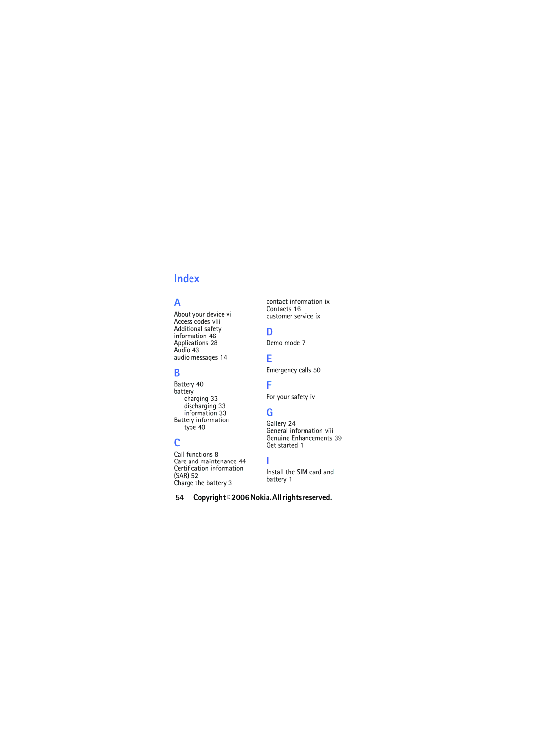 Nokia N2610 manual Index 