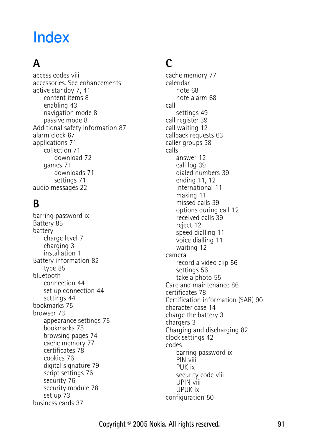 Nokia N6270 manual Index 