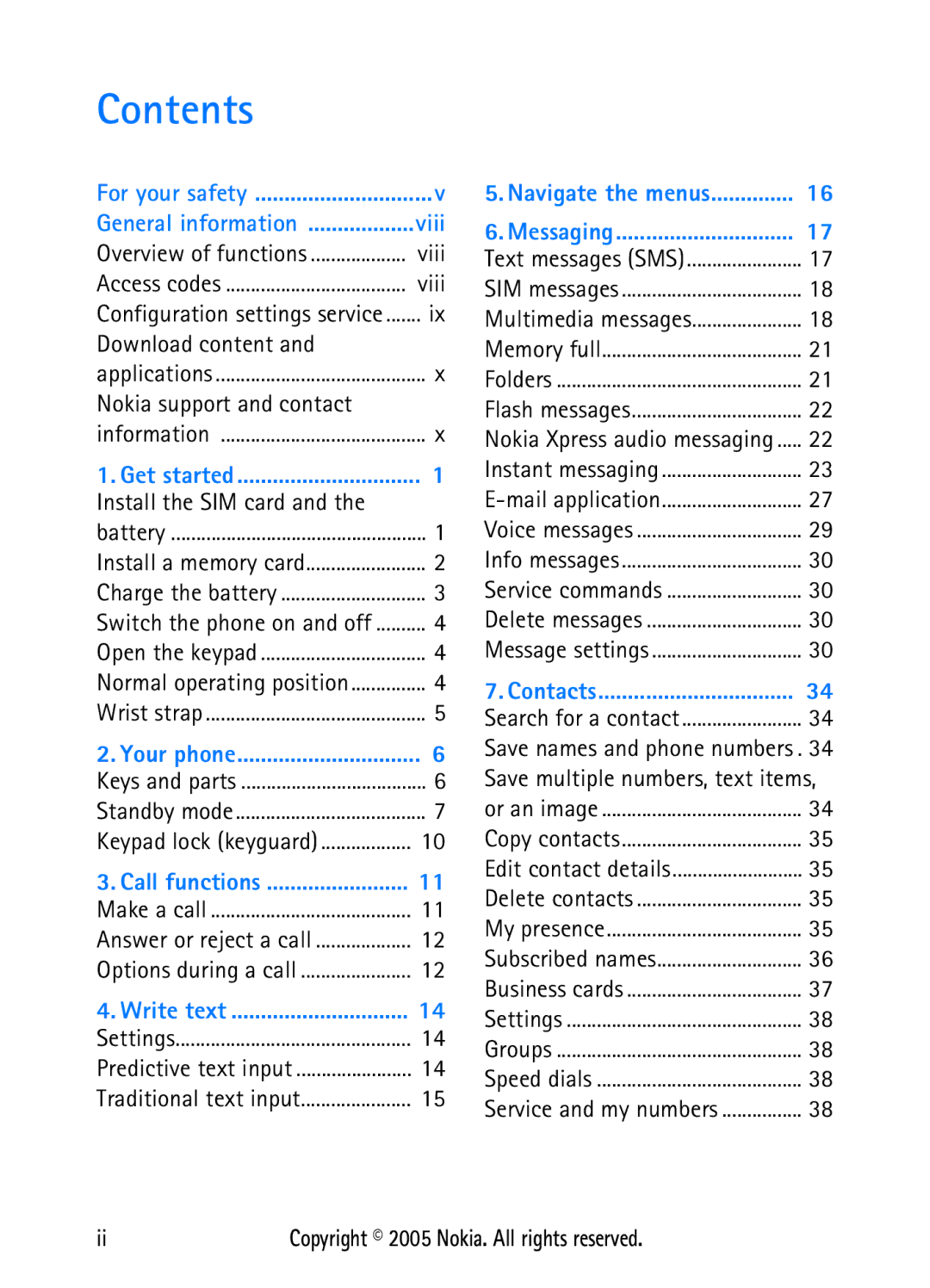 Nokia N6270 manual Contents 