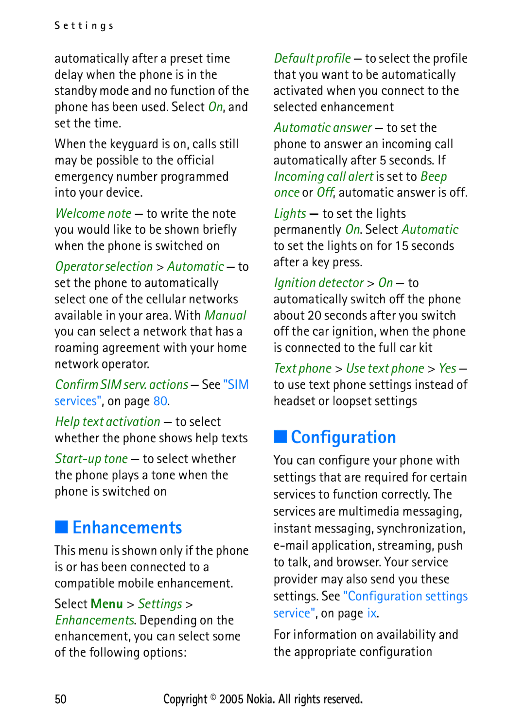 Nokia N6270 manual Enhancements, Configuration 