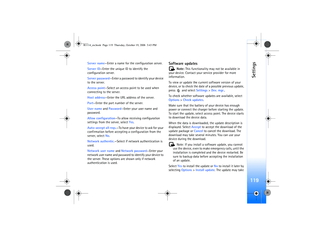 Nokia N75 manual 119, Software updates 