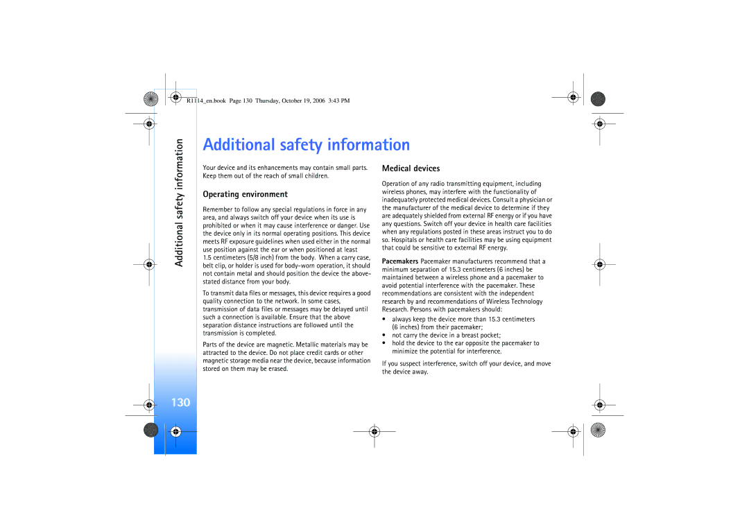 Nokia N75 manual Additional safety information, 130, Information 