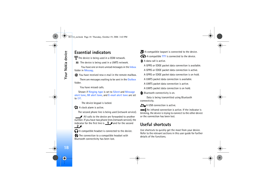 Nokia N75 manual Essential indicators, Useful shortcuts 