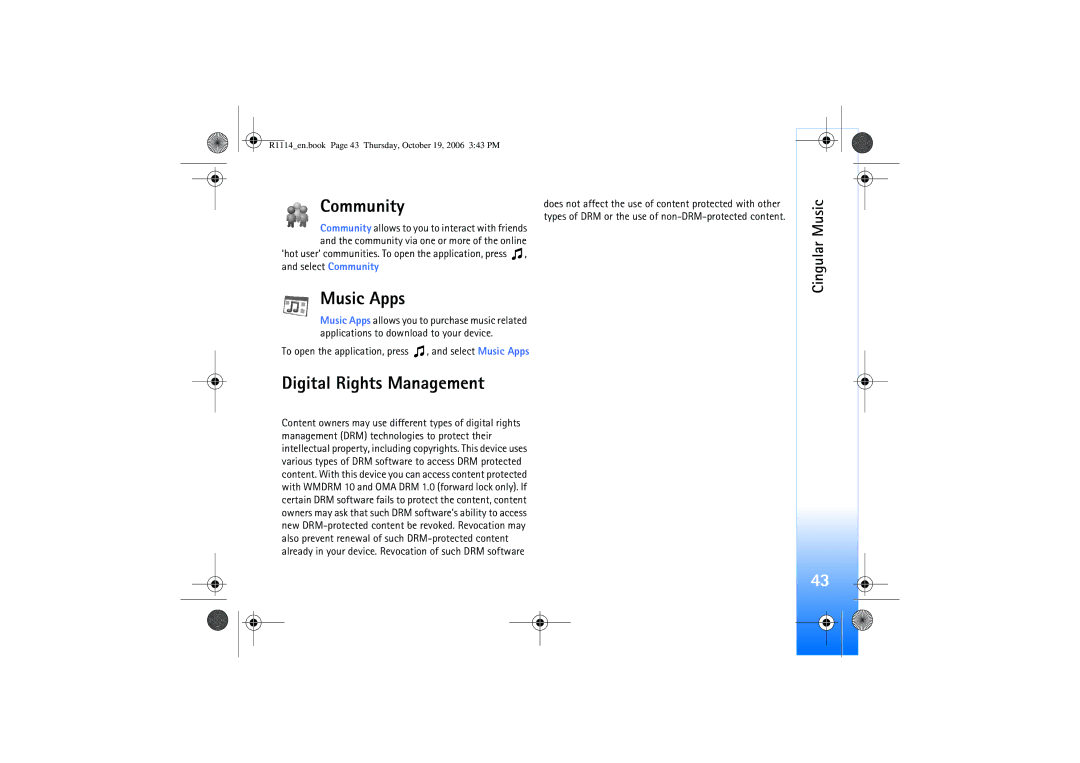 Nokia N75 manual Community, Music Apps, Digital Rights Management 