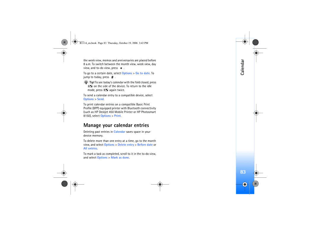 Nokia N75 manual Manage your calendar entries 