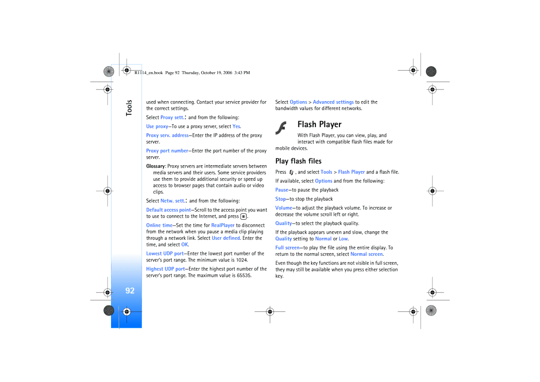 Nokia N75 manual Flash Player, Play flash files, Mobile devices 