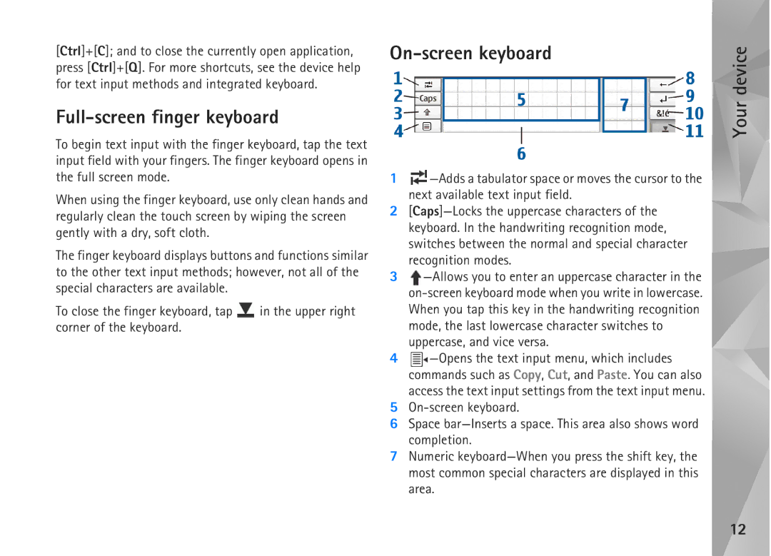 Nokia N800, N810 manual Full-screen finger keyboard, On-screen keyboard 