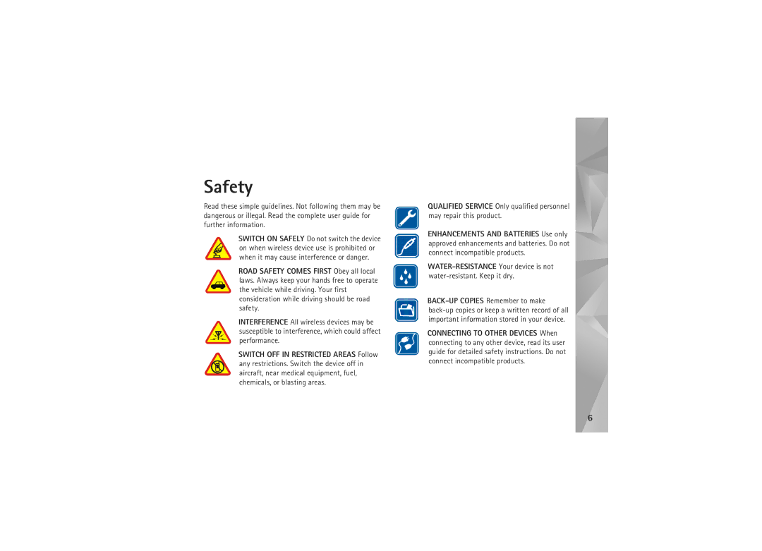 Nokia N800, N810 manual Safety 