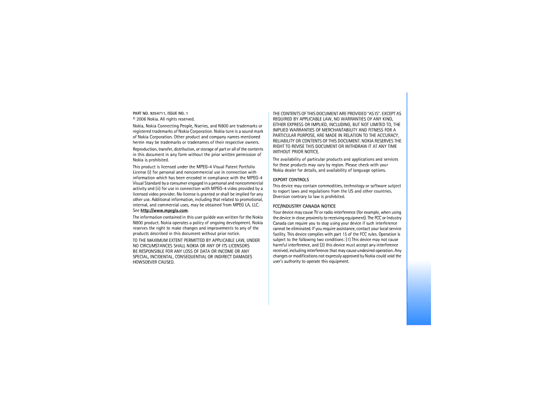 Nokia N800 manual Export Controls 