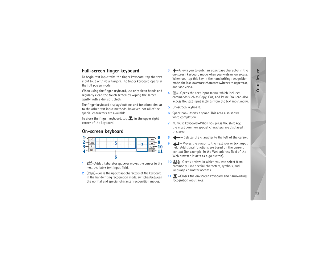 Nokia N810 manual Full-screen finger keyboard, On-screen keyboard 