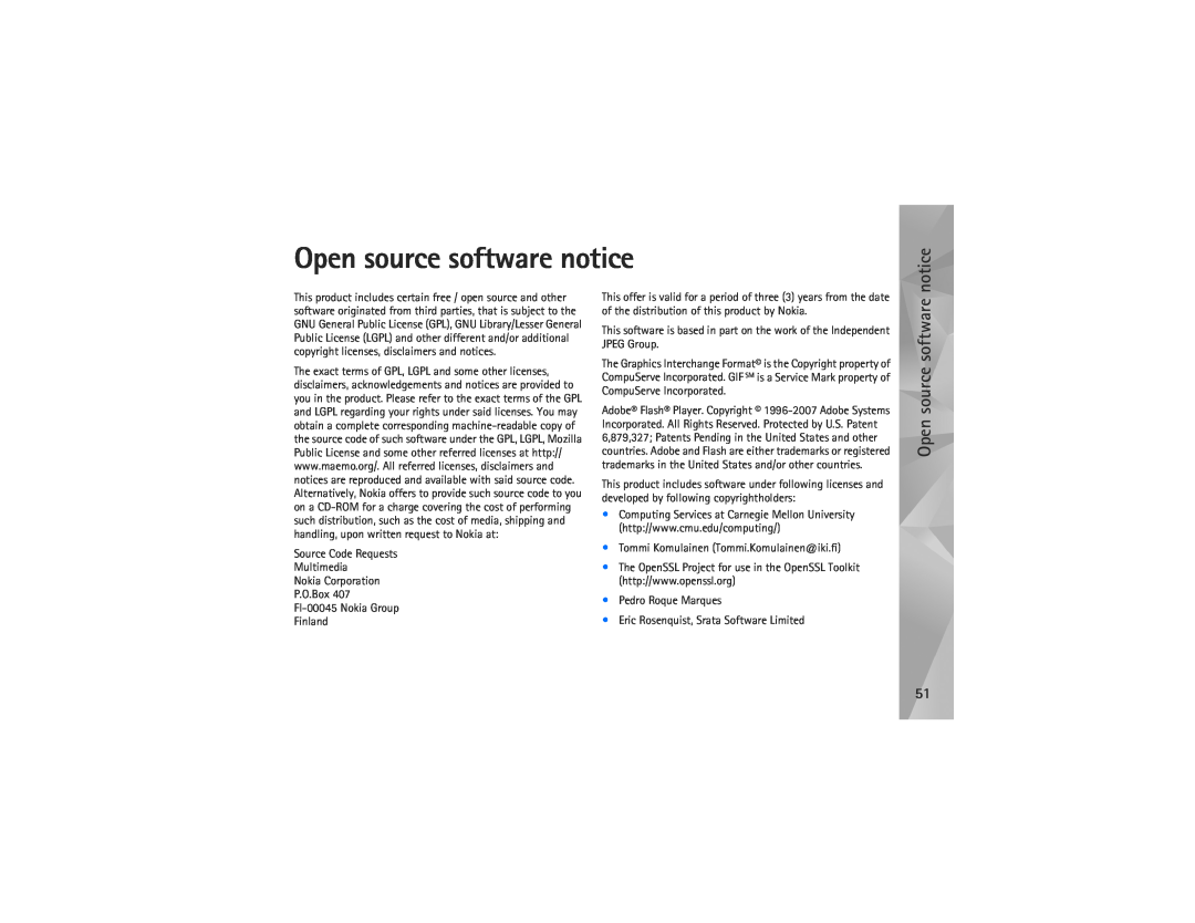 Nokia N810 manual Open source software notice 