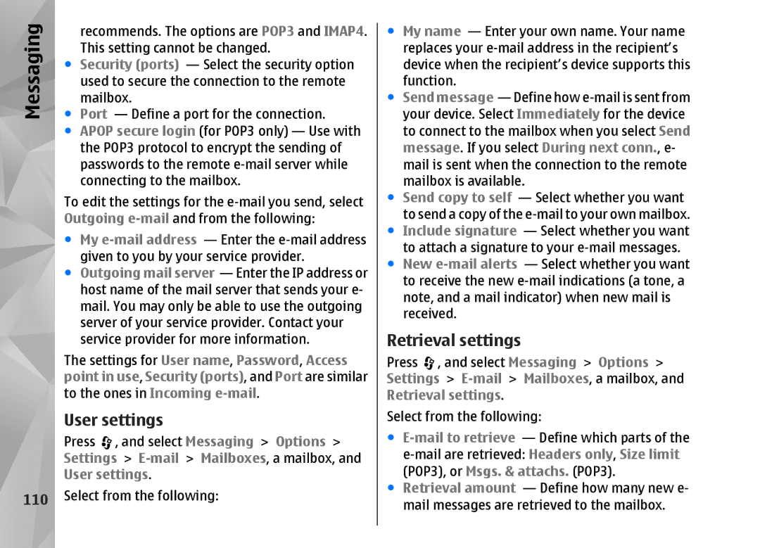 Nokia N82 manual User settings, 110 