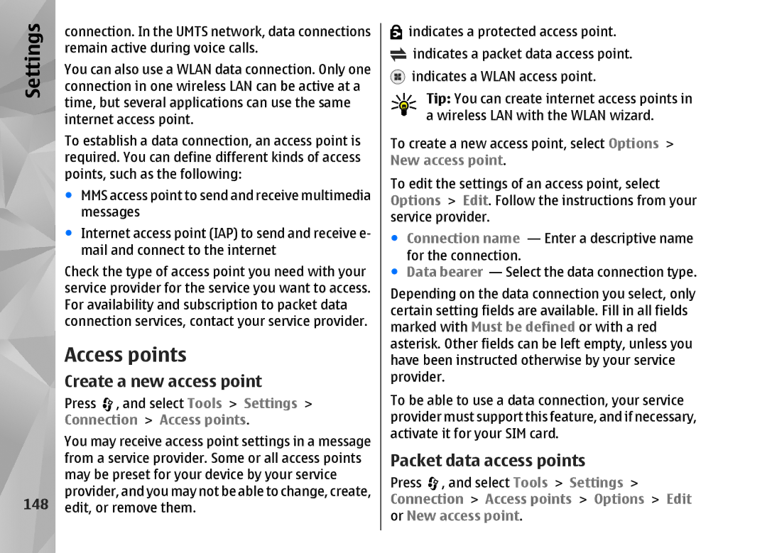 Nokia N82 manual Access points, 148 