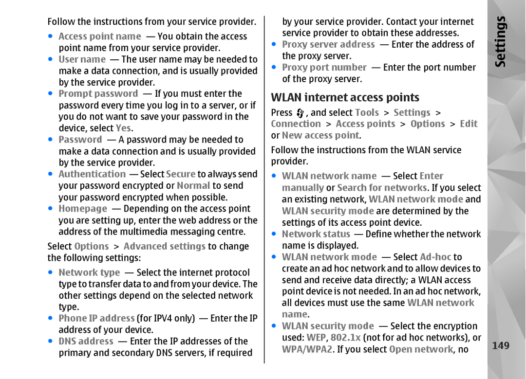 Nokia N82 manual 149, Proxy server address Enter the address of the proxy server 