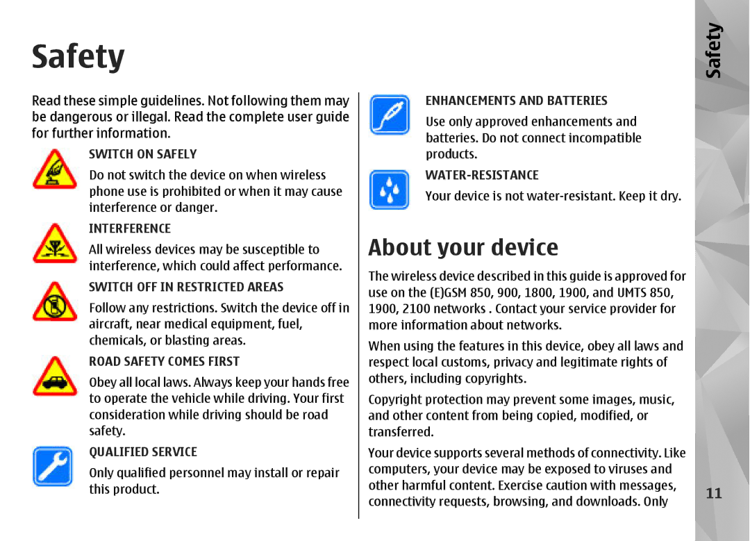 Nokia N85 manual Safety, About your device 