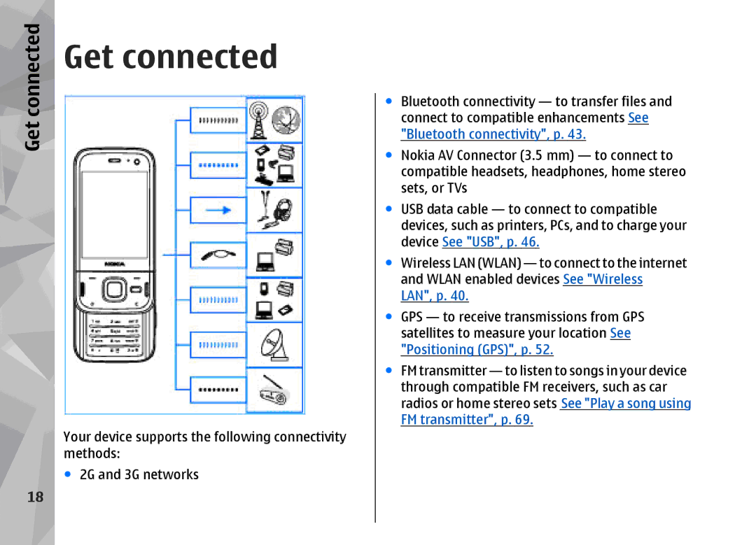 Nokia N85 manual Get connected 