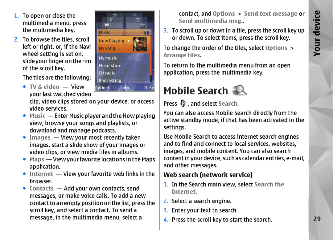 Nokia N85 manual Mobile Search, Web search network service 