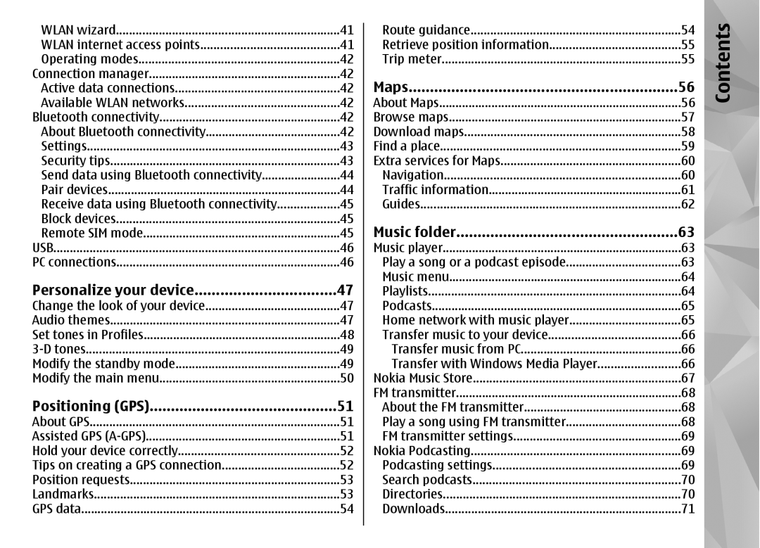 Nokia N85 manual Personalize your device, Positioning GPS, Maps, Music folder 