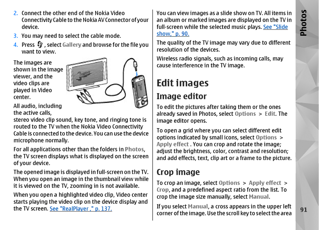 Nokia N85 manual Edit images, Image editor, Crop image 