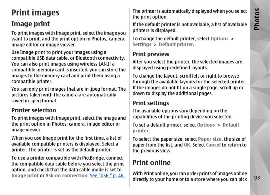 Nokia N85 manual Print images, Image print, Print online 