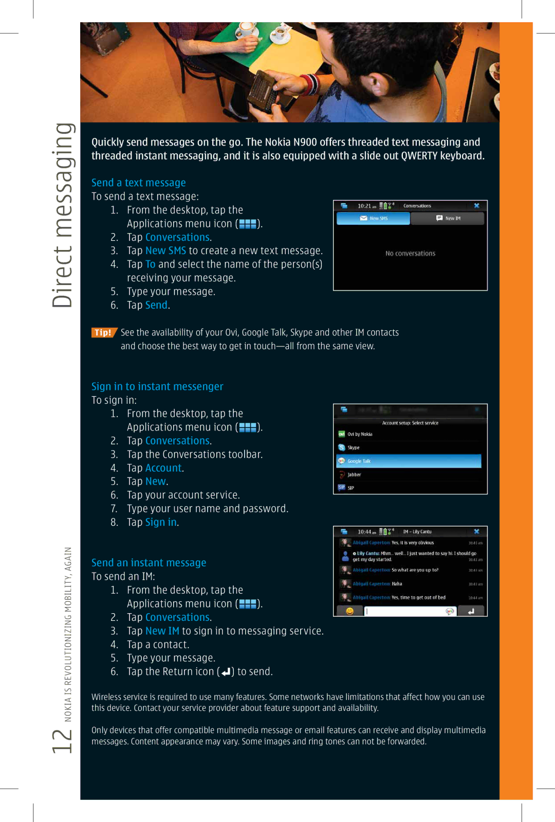 Nokia N900 manual Direct messaging 