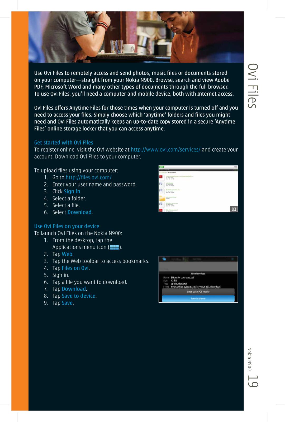 Nokia N900 manual Ovi Files 