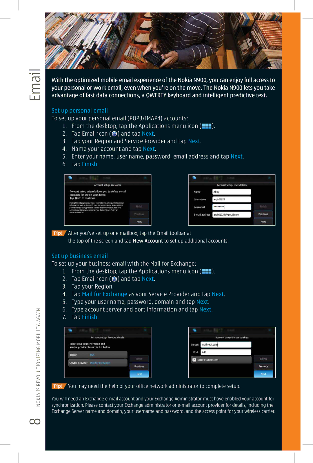 Nokia N900 manual Set up personal email 