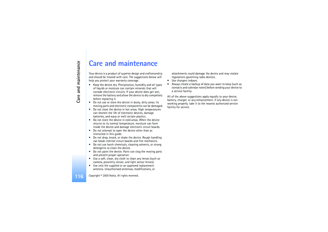 Nokia N91 manual Care and maintenance 