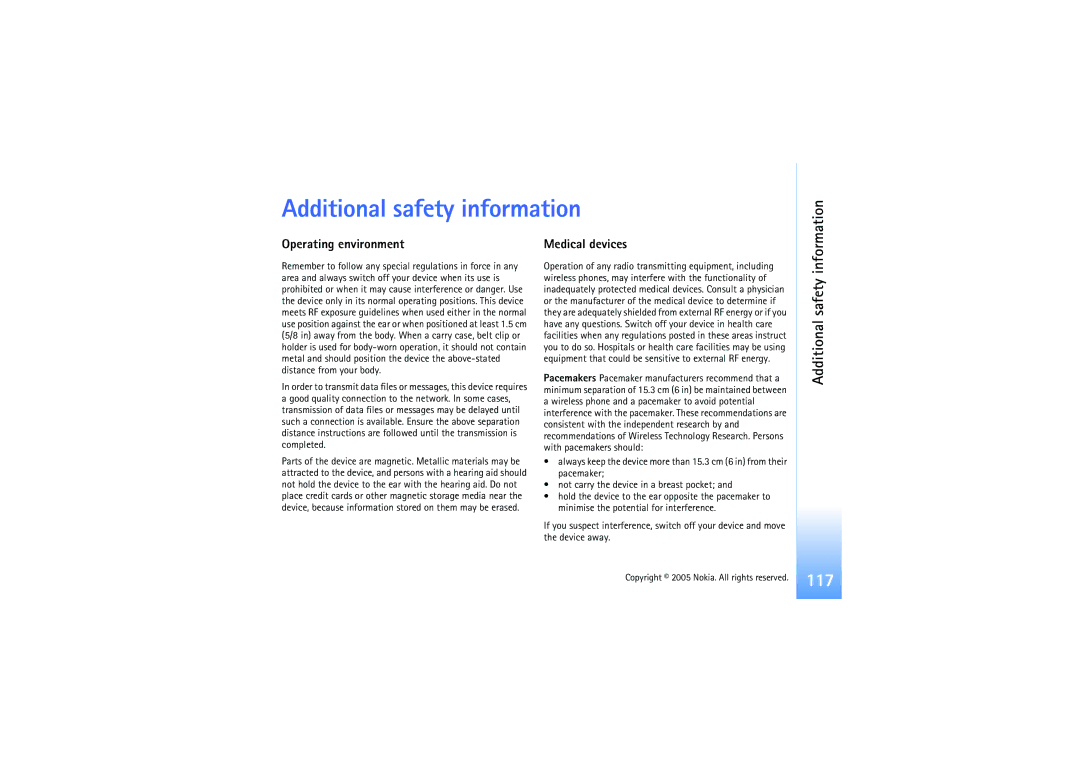 Nokia N91 manual Additional safety information, Information Operating environment, Medical devices 