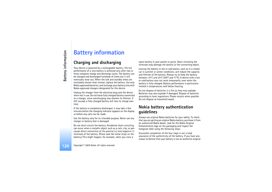 Nokia N91 manual Battery information, Charging and discharging 